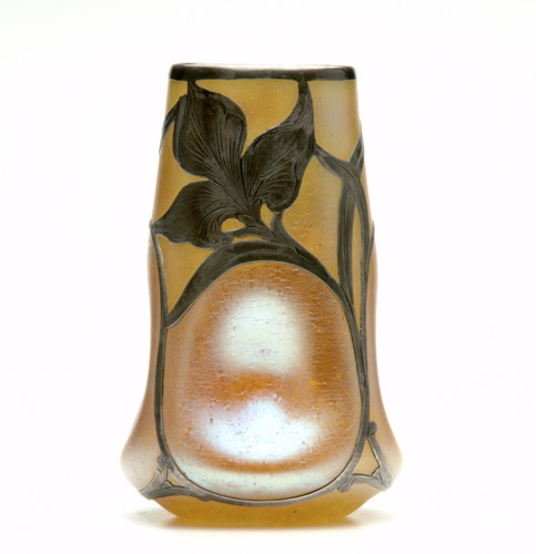 Appraisal: LOETZ Silver overlay vase of dimpled form in gold iridescence