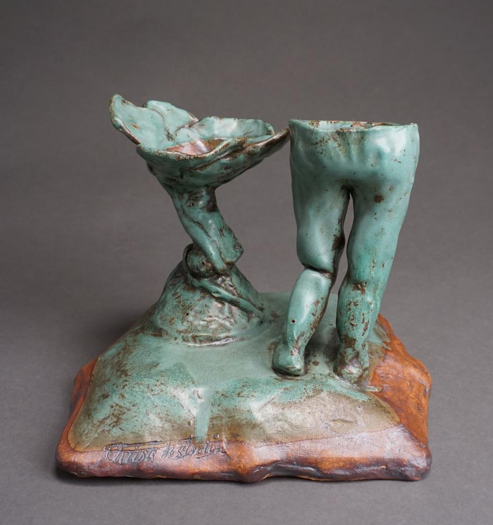 Appraisal: Contemporary Green Glazed Art Pottery Figural Sculpture Signed Christi Fessenden