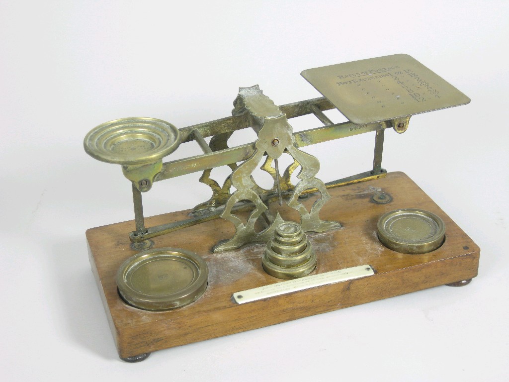 Appraisal: Set of th Century Postal Scales and Weights on platform