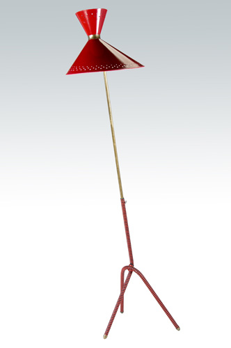 Appraisal: FRENCH Brass and enameled metal floor lamp in red and