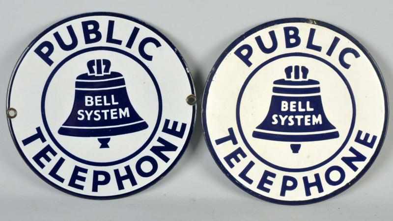 Appraisal: Lot of Porcelain Round Public Telephone Signs Condition Excellent Plus