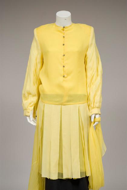 Appraisal: Galanos bumblebee yellow chiffon dress s Long sleeve tea-length dress