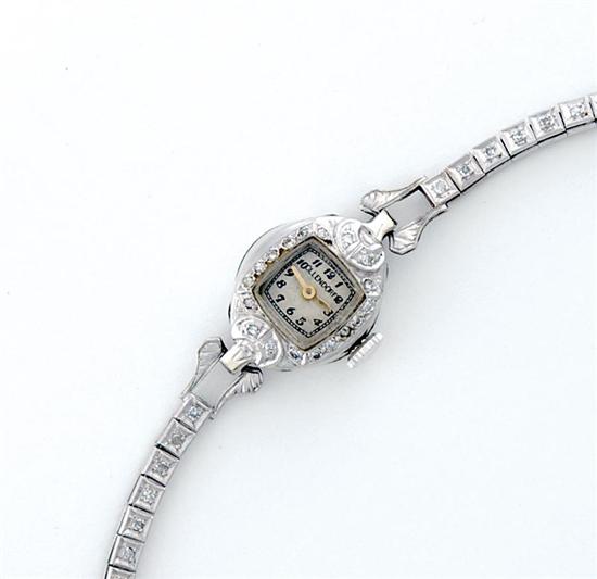 Appraisal: Diamond and platinum lady's wristwatch circa Ollendorf jewel movement marked