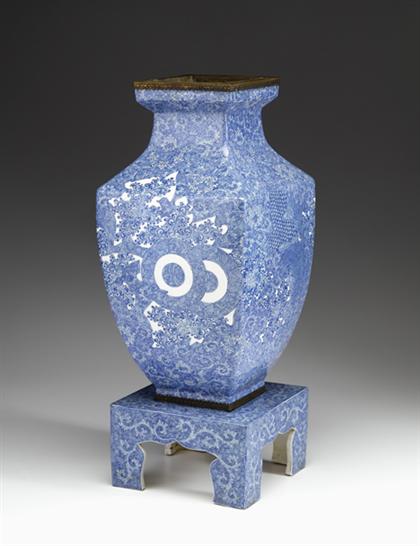 Appraisal: Large Japanese Arita blue and white incense vase on stand