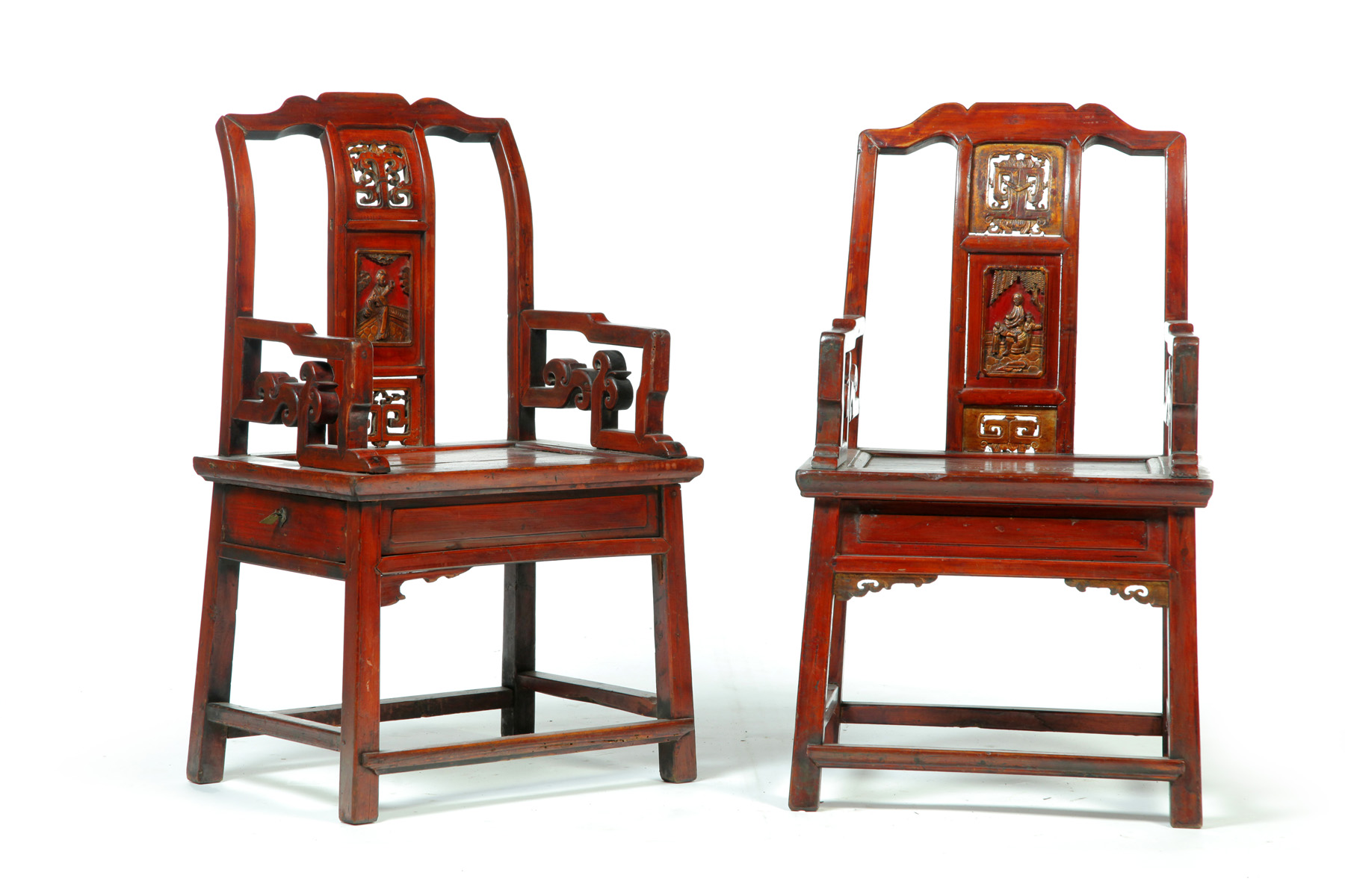 Appraisal: PAIR OF CARVED CHINESE ARMCHAIRS Late th century Pierced and