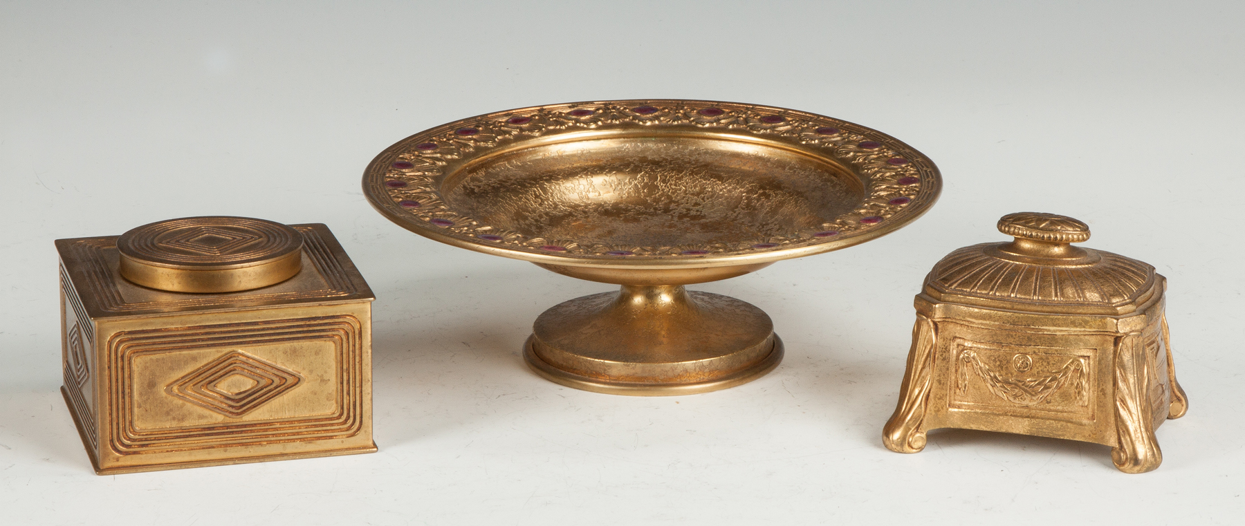 Appraisal: Tiffany Studios Gilt Bronze Compote with Red Enameling Sgn LCT