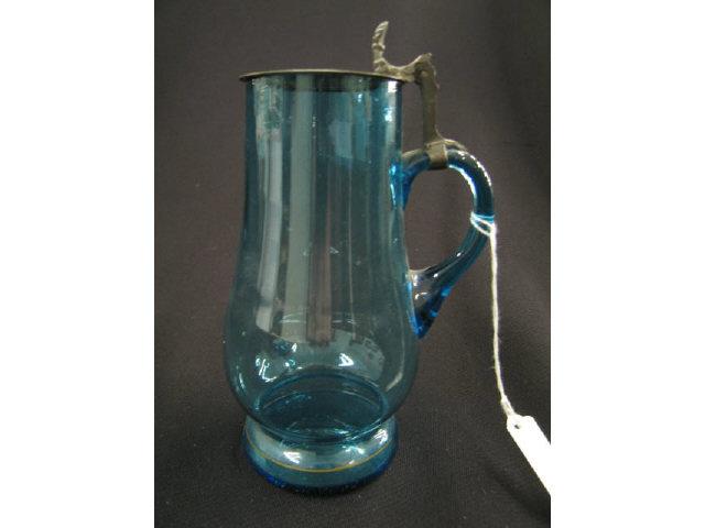 Appraisal: Victorian Blue Art Glass Stein sapphire blue pewter lid excellent