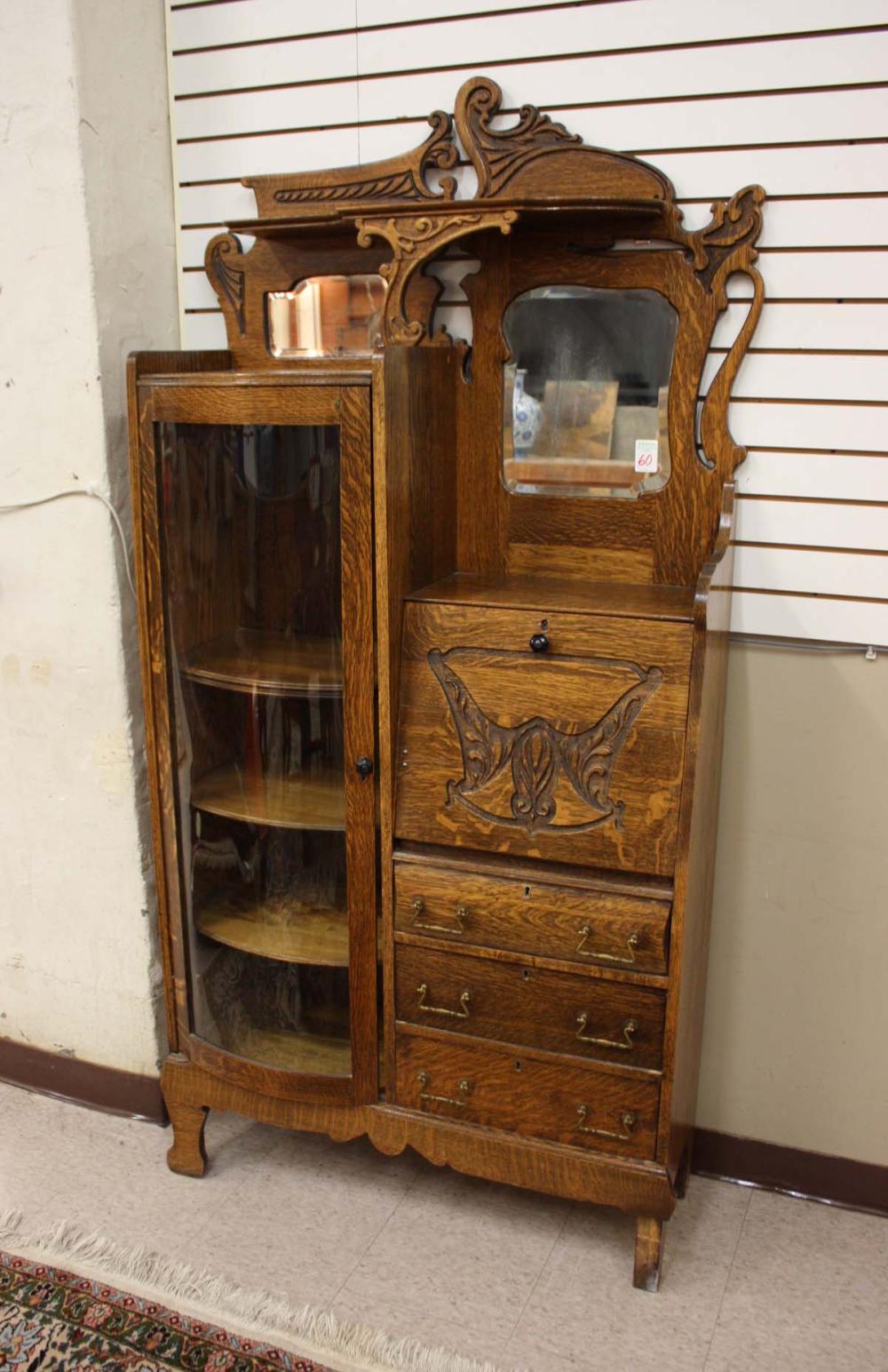 Appraisal: LATE VICTORIAN CARVED OAK SECRETARY BOOKCASE American late th century