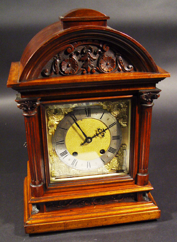 Appraisal: Edwardian walnut cased chiming mantel clock with silvered and brass