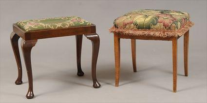 Appraisal: Queen Anne-Style Mahogany Stool Together with a walnut stool Queen