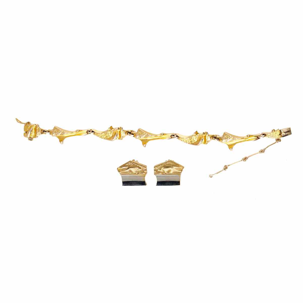 Appraisal: Lapponia Finnish k Yellow Gold Bracelet And Clip-Back Earrings circa