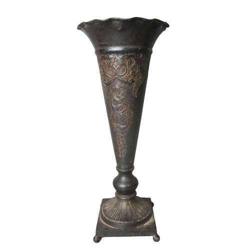 Appraisal: Vintage embossed Bronzed metal trumpet vase cm Tall