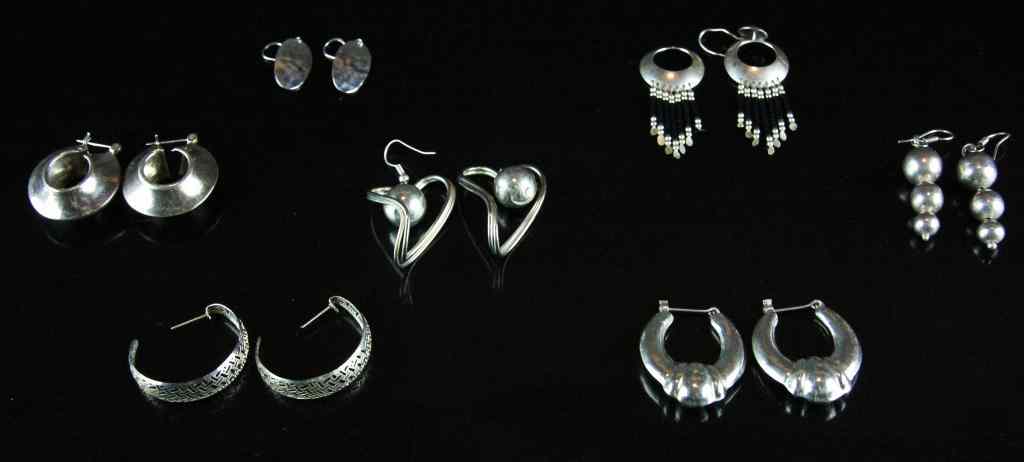 Appraisal: Pr Sterling Modernistic EarringsOf various designs including drops and danglers