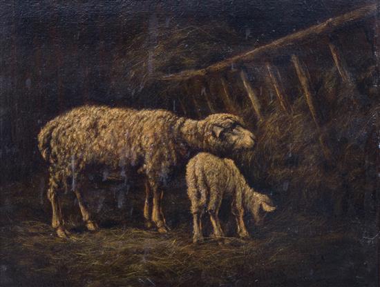 Appraisal: Sale Lot Artist Unknown th century Two sheep in barn