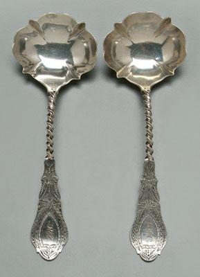 Appraisal: Pair Albert Cole coin silver ladles bright-cut engraved handles twist