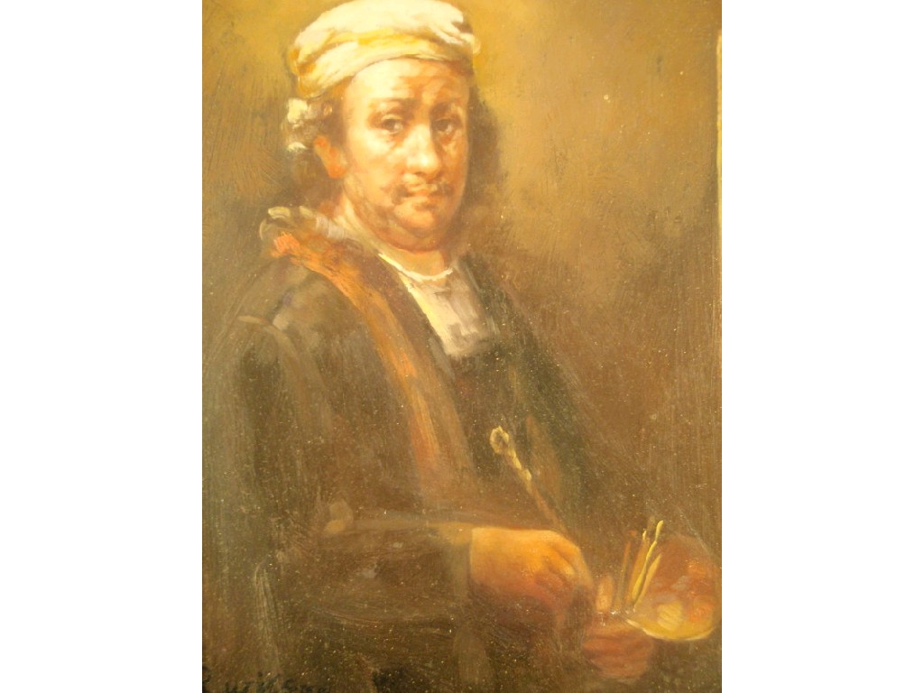 Appraisal: R Wilson A self portrait of Rembrandt copy oil on