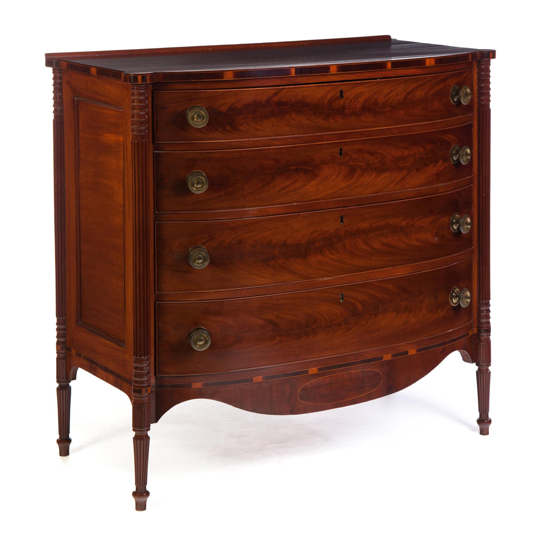 Appraisal: NEW ENGLAND SHERATON BOWFRONT CHEST OF DRAWERS Ca - mahogany