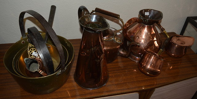 Appraisal: A collection of Victorian copper and brasswareincluding various jugs pans