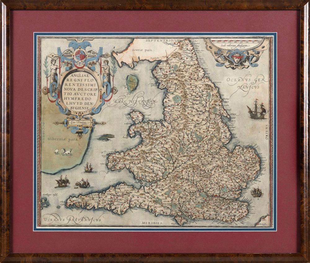 Appraisal: HAND-COLORED MAP OF ENGLAND AND WALES X SIGHT FRAMED X