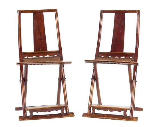 Appraisal: Sale Lot A Pair of Chinese Elm Folding Chairs th