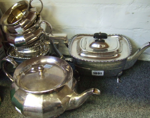 Appraisal: Plated wares comprising a three piece tea set each piece