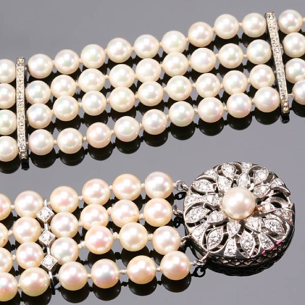 Appraisal: Two cultured pearl bracelets featuring two four strand cultured pearl