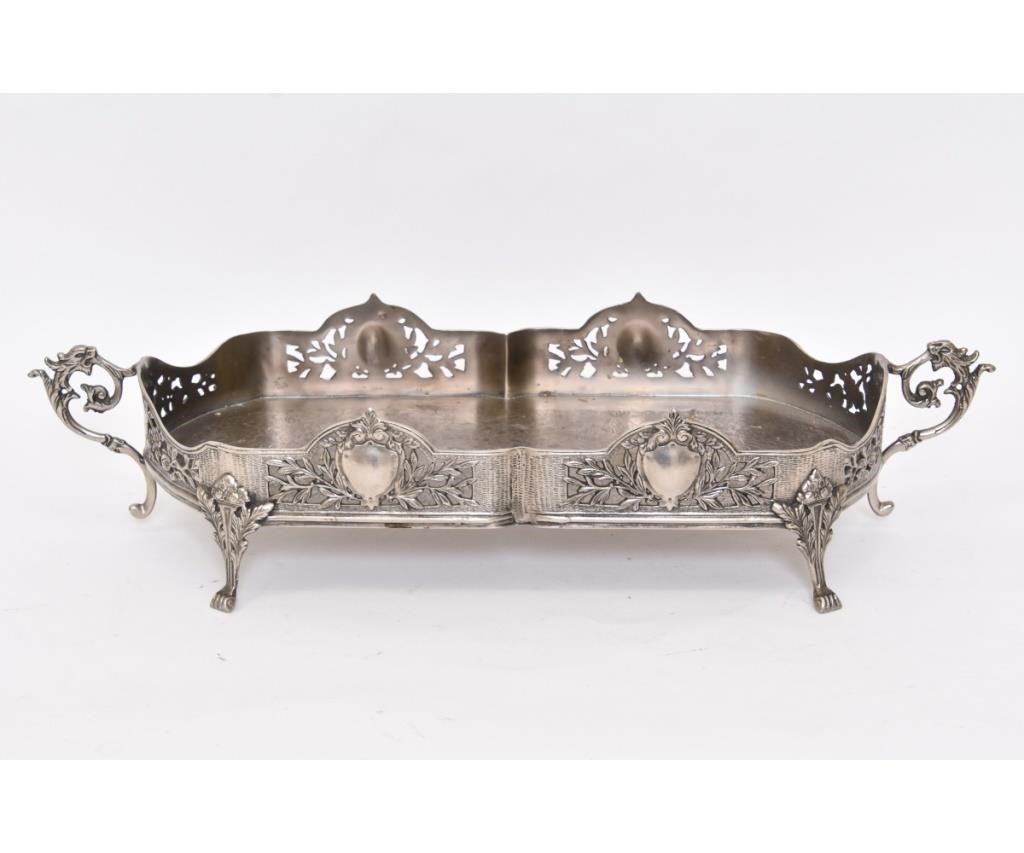 Appraisal: Metal centerpiece tray with incised floral decorations th c h