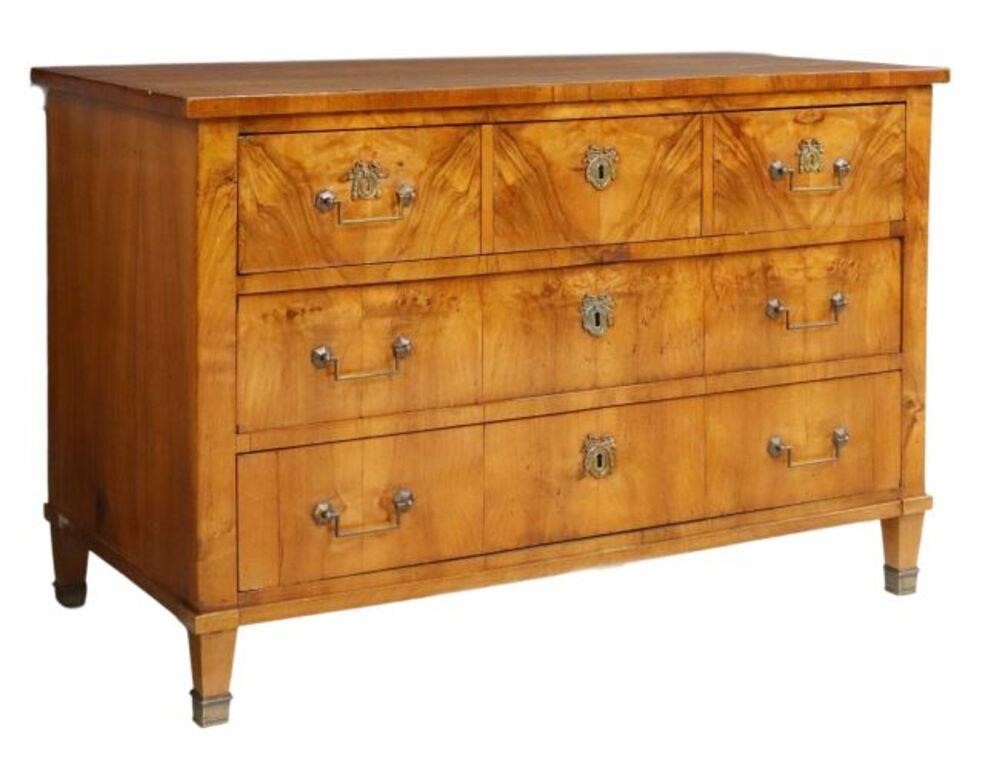 Appraisal: French Neoclassical style burlwood commode th c having rectangular top