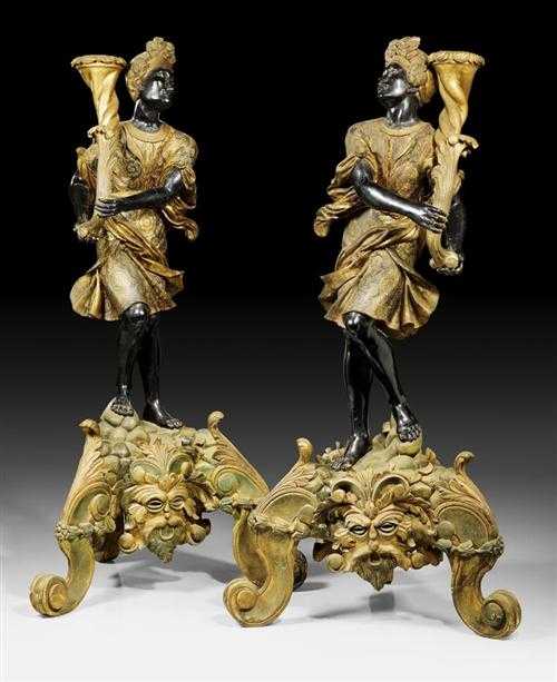 Appraisal: PAIR OF TALL SCULPTURES OF MOORS late Louis XV Venice