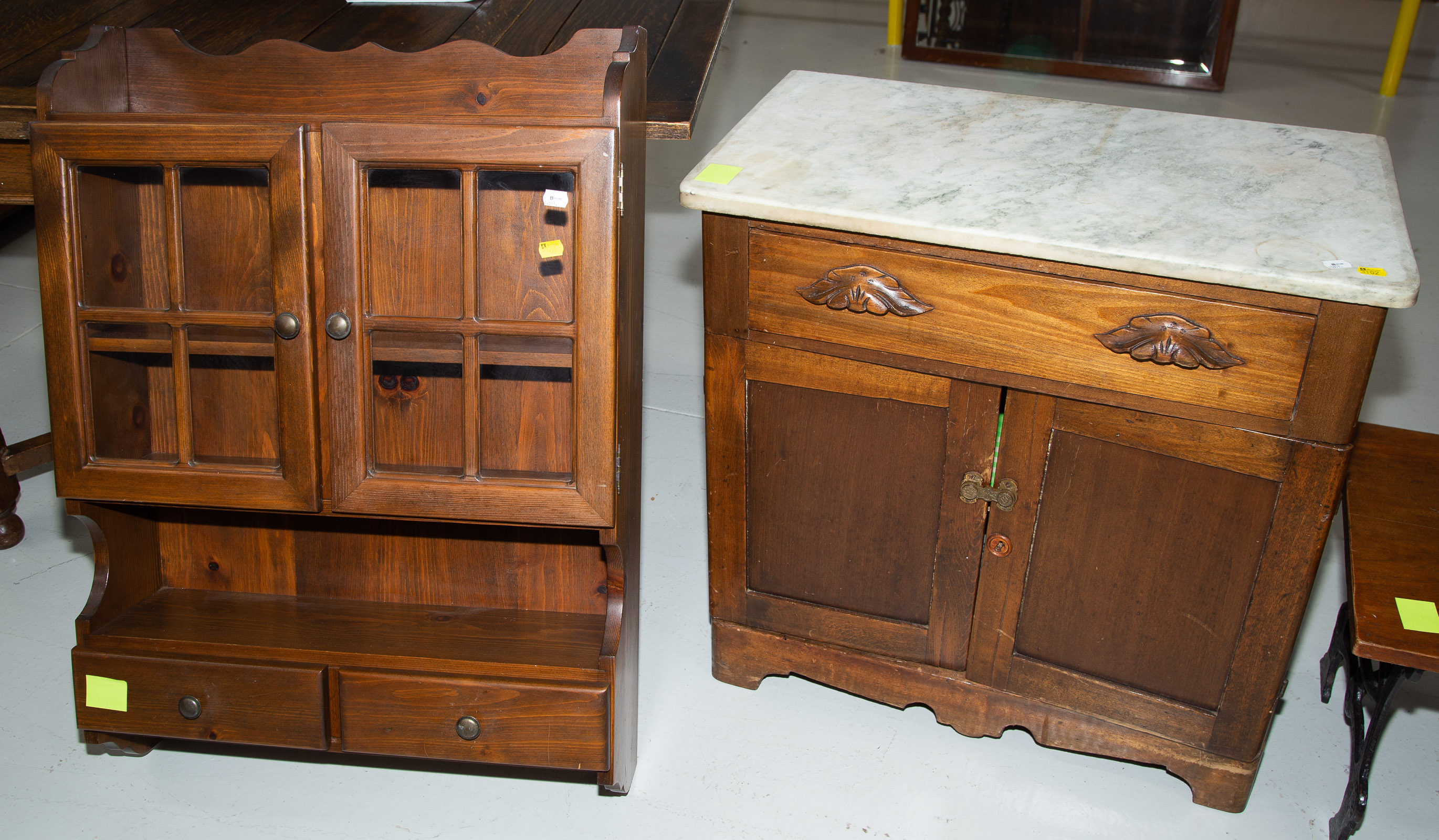 Appraisal: MARBLE TOP WASH STAND A WALL SHELF Comprising a Cottage