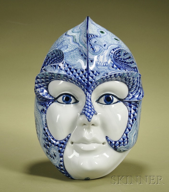 Appraisal: Art Deco-style Enamel Decorated Mask-form Wall Decoration c underglazed in