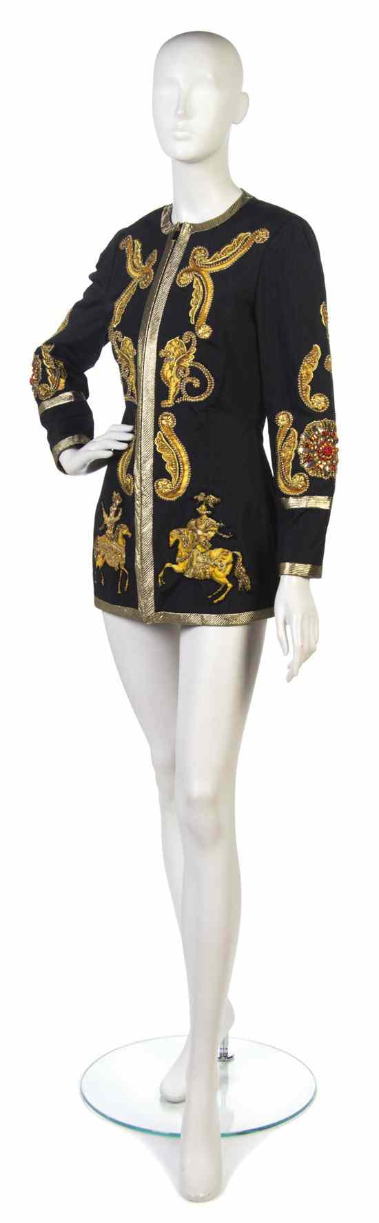 Appraisal: A Gianni Versace Rare Black Moire Taffeta Jewel Encrusted Jacket