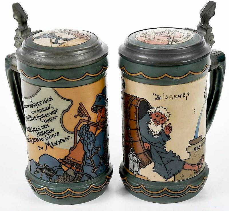 Appraisal: Two Small Mettlach Steins German early th century decorated with