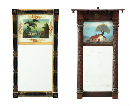 Appraisal: TWO MIRRORS American mid th-century Two-part with reverse glass painted