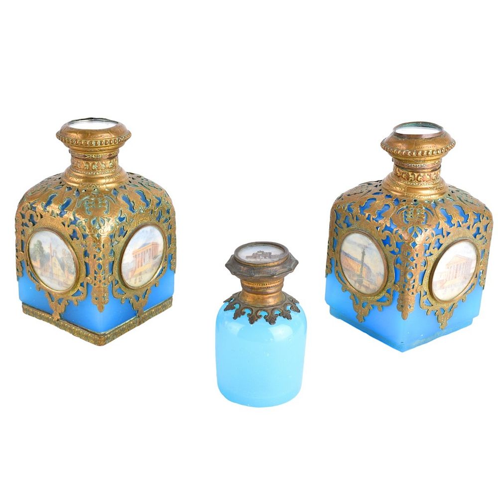 Appraisal: Three French Opaline Bottles Lot of Three th Century Grand