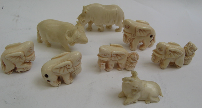 Appraisal: COLLECTION OF NINE CARVED IVORY ANIMAL NETSUKES about - H