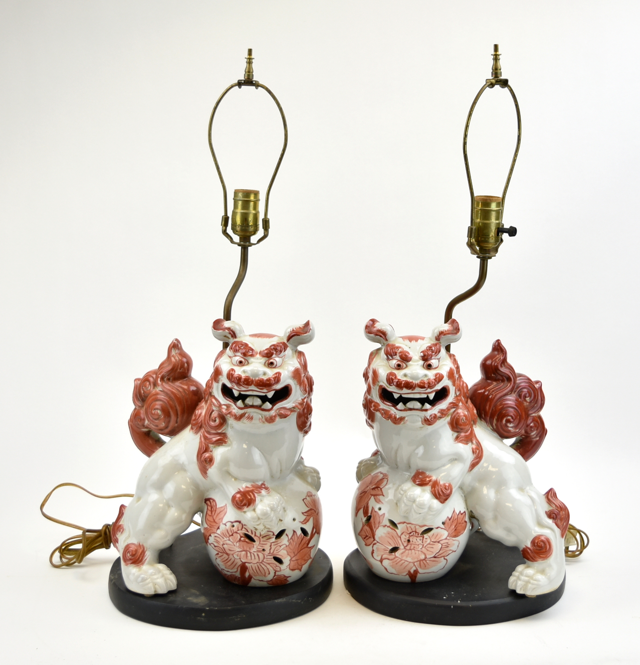 Appraisal: Japanese th C pair of large foo lion statue playing