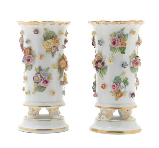 Appraisal: Pair of Meissen Porcelain Vases of cylindrical form raised of