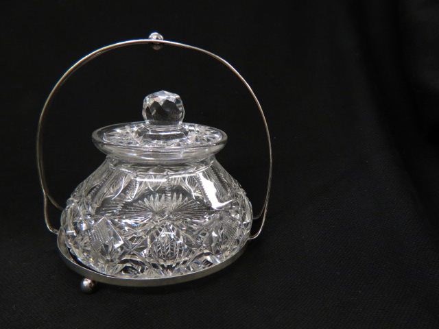 Appraisal: Hawkes Cut Glass Jar in Sterling Silver holder basket handle