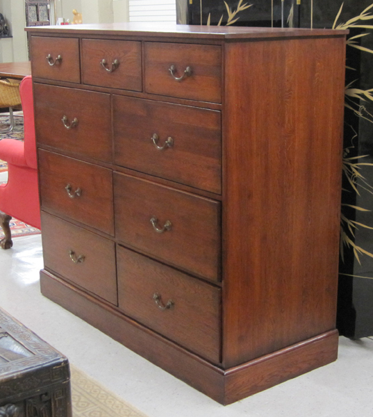 Appraisal: LARGE NINE-DRAWER OAK MULE CHEST unmarked recent production H x