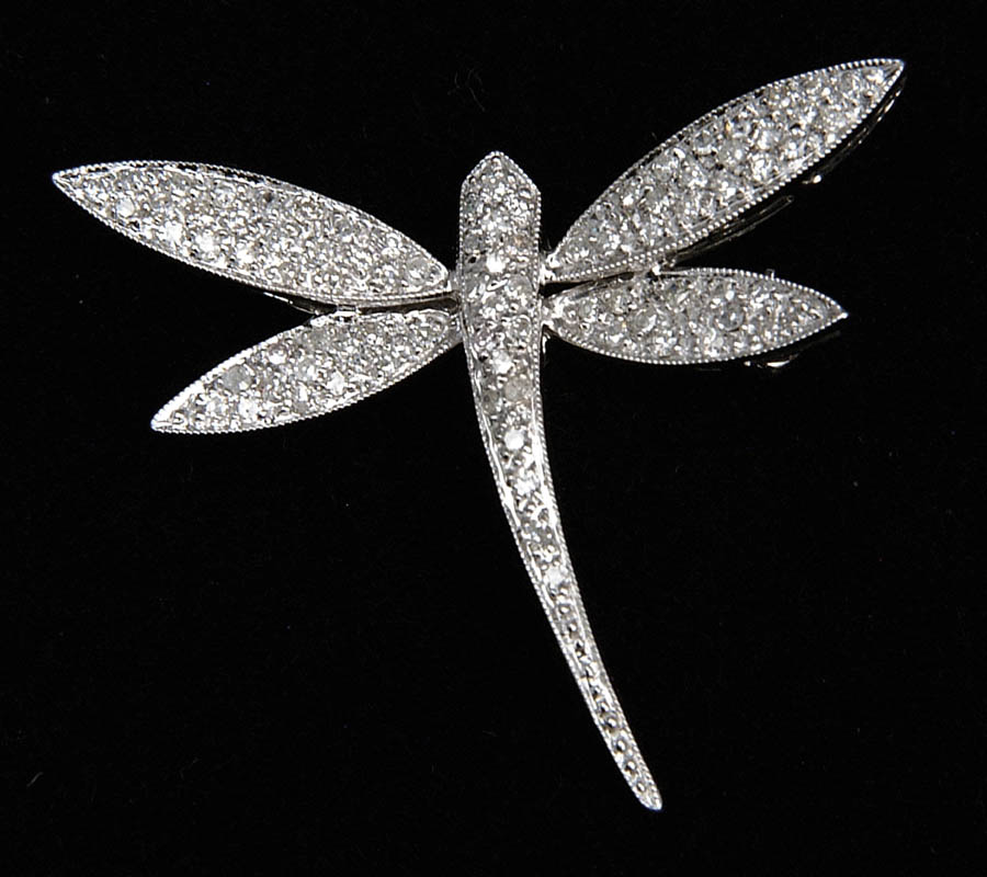 Appraisal: DIAMOND DRAGONFLY BROOCH kt white gold dragonfly brooch is completely