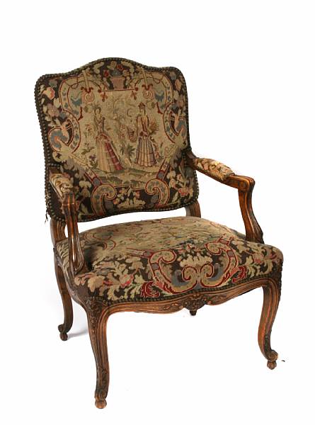 Appraisal: A Louis XV style tapestry upholstered fauteuil height in