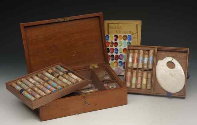 Appraisal: A VICTORIAN PORCELAIN AND GLASS PAINTERS SET by Hancock and