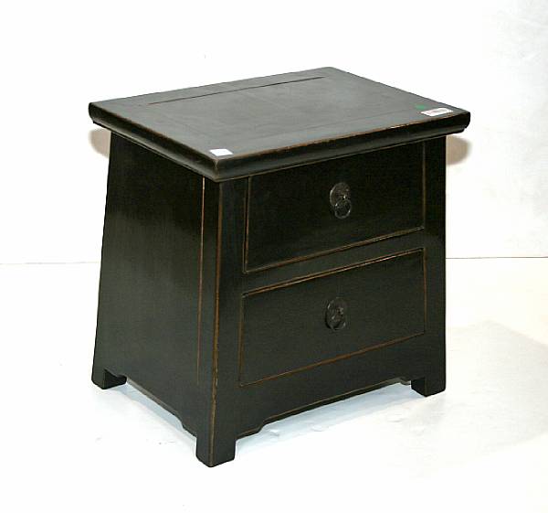 Appraisal: A pair of small Chinese black lacquered two drawer side