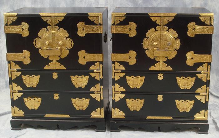 Appraisal: Pr black lacquer finished brass mounted oriental chests each with