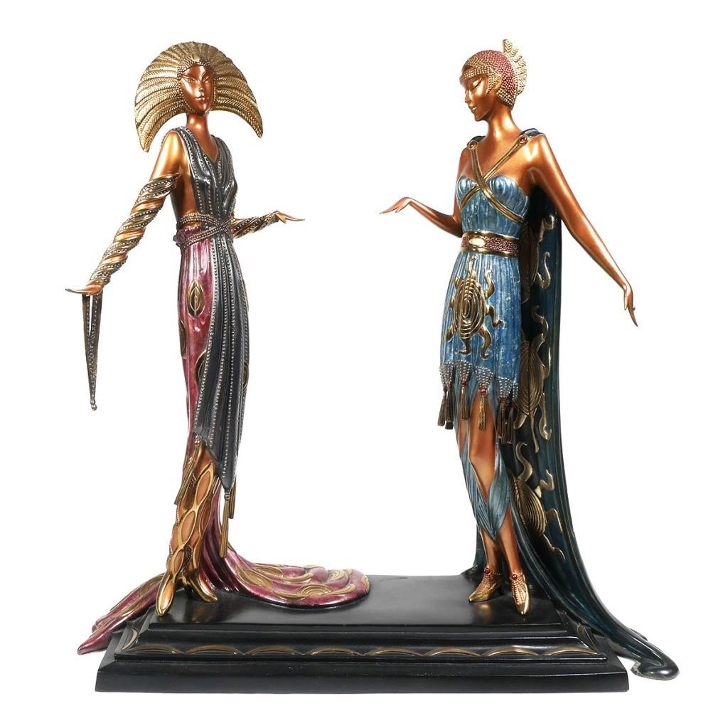 Appraisal: Bronze statue showing two women in art deco gowns by