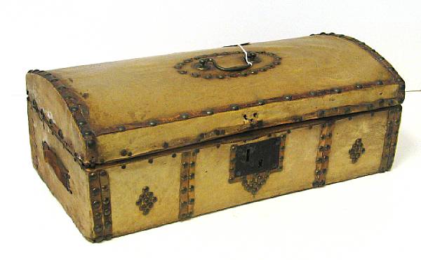 Appraisal: An American deerskin covered and brass studded document box late