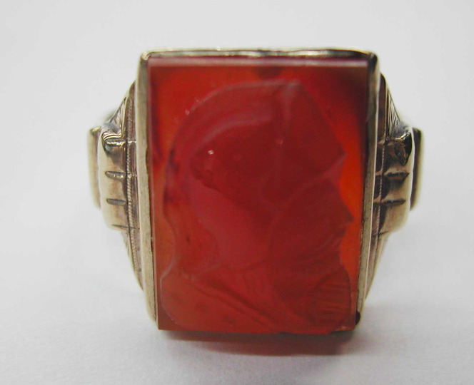 Appraisal: Ten-Karat Yellow Gold and Carnelian Intaglio Ring the carnelian featuring