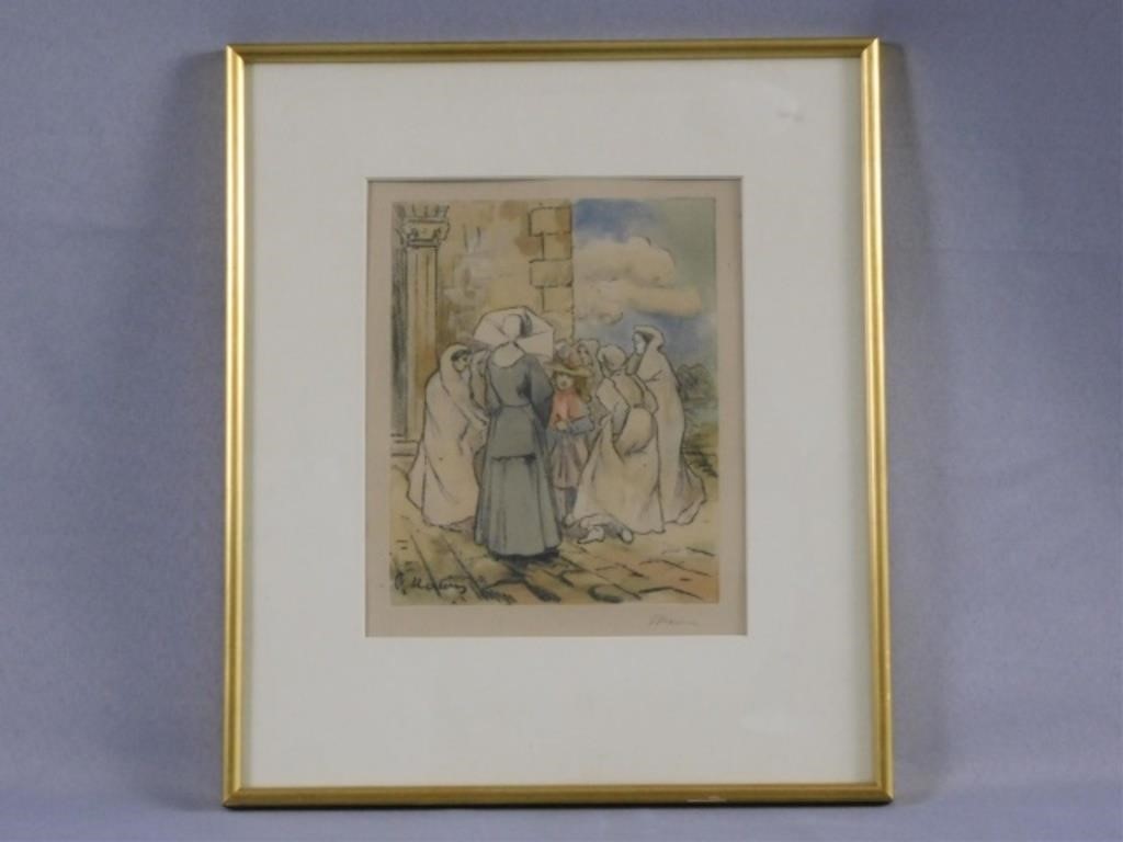 Appraisal: CHARLES MAURIN - FRANCE NUN AND GIRLS hand colored engraving