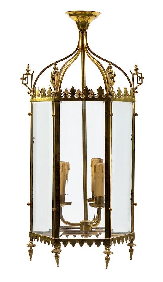 Appraisal: A Brass Three-Light Hall Lantern Height inches A Brass Three-Light